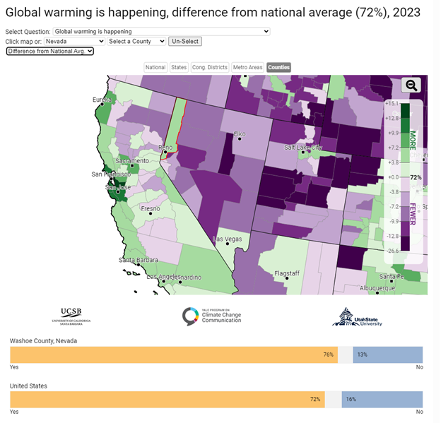 Yale climate opinions, counties ranked in a map